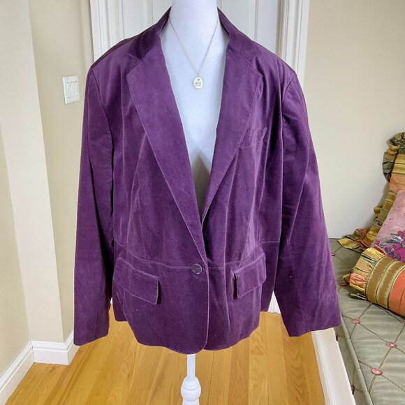 Talbots Blazer Velvet Purple Single Breasted One Button Cotton Peplum (24W) - Picture 1 of 7